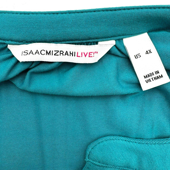 ISAAC MIZRAHI Women's 4X Plus Teal Blue Long Sleeve Tunic Top V Neck Shirred‎ - Picture 4 of 10